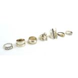 Seven late 20th century silver and metalware dress rings set pearls and cubic zirconia (7)