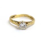 An 18ct yellow gold ring set old cut diamond in an eight claw setting, stone approximately 0.
