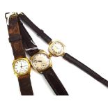 Three early/mid 20th century gentleman's gold cased wristwatches with circular dials and Arabic