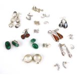 Seventeen pairs of silver and metalware ear studs,