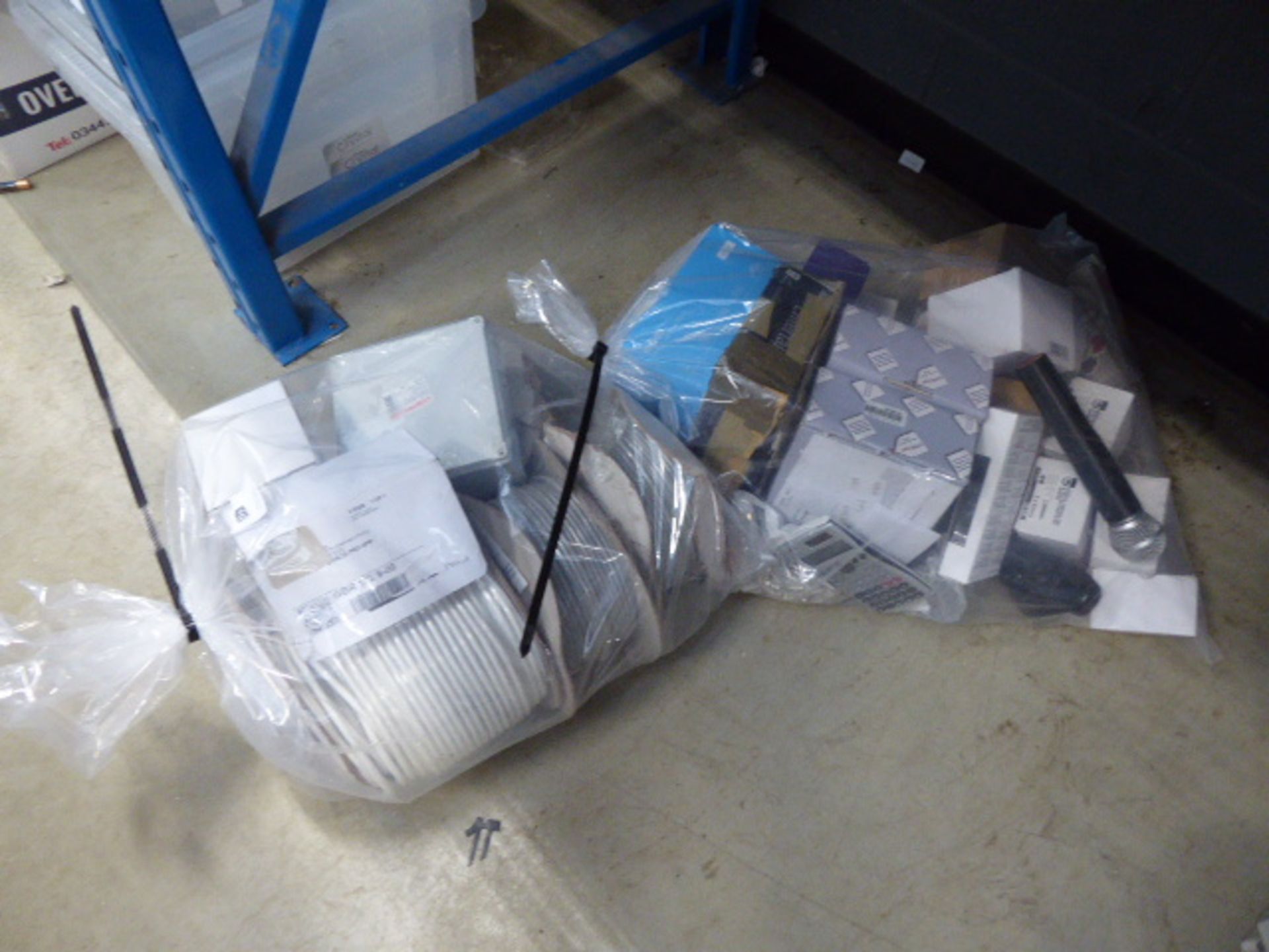 4348 2 bags containing cable, switches, sockets, microphones etc