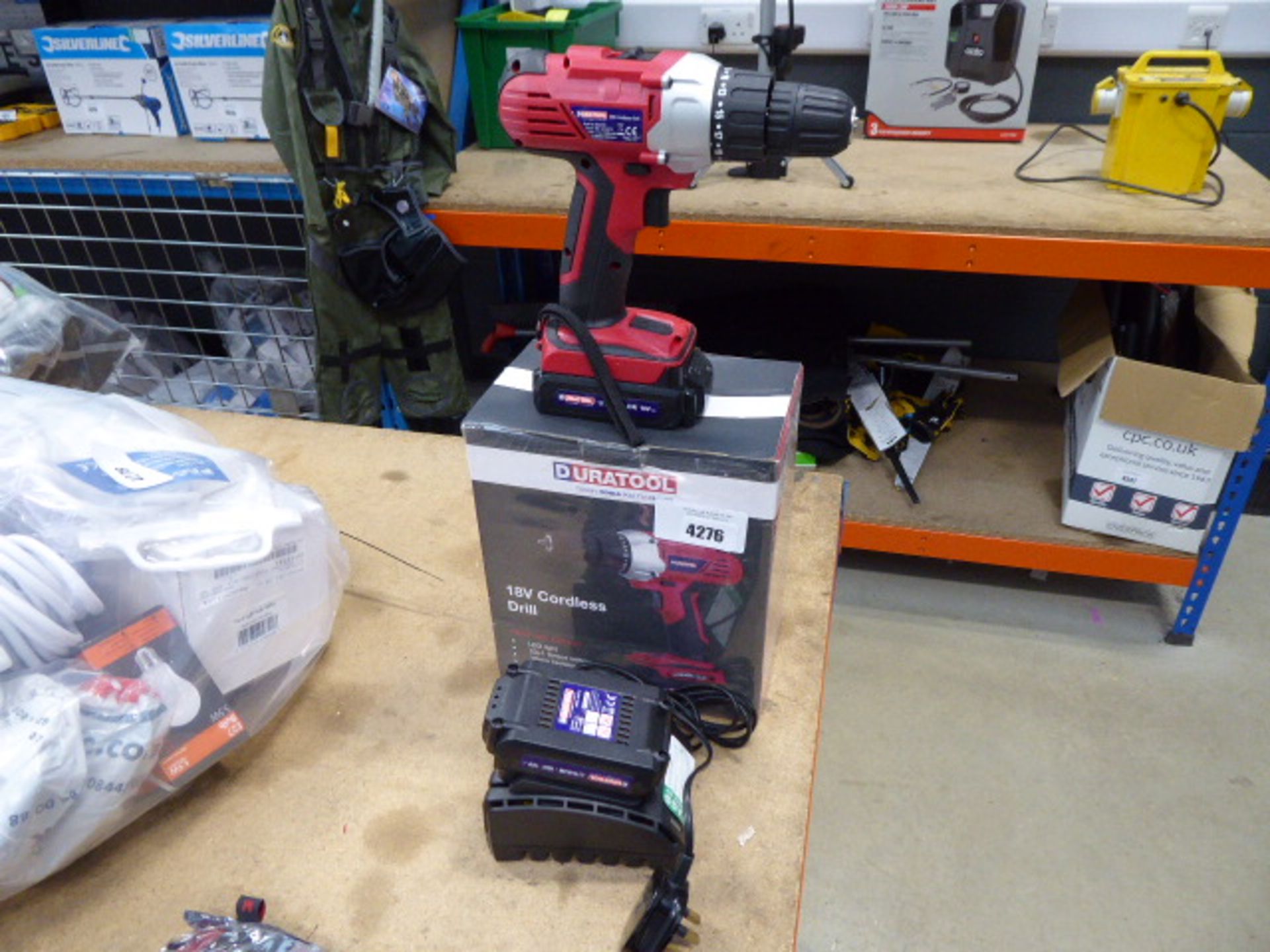 4288 Duratool 18v cordless boxed drill with 2 batteries and charger