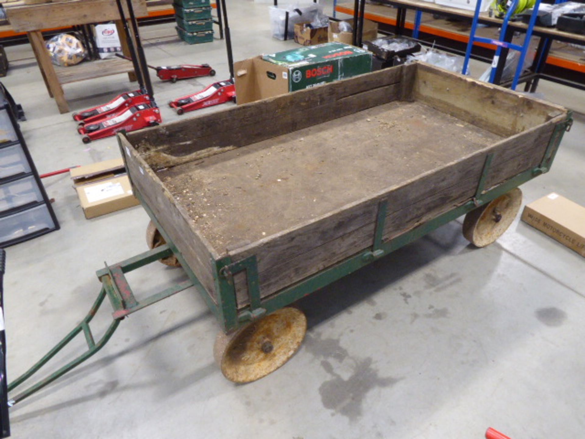 Large 4 wheel vintage tow along metal trolley