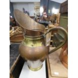(10) Copper and brass ewer