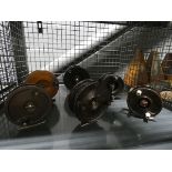 Cage of 6 Bakelite and wooden fishing reels