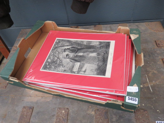 A box containing a quantity of Victorian engravings depicting loving couples