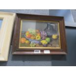 Framed and glazed print of still life with fruit and jug