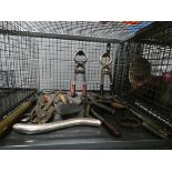 Cage of castration tools, a qty of bull nose leaders and vets equipment