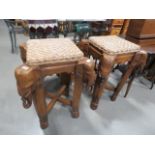 Pair of grass seated carved elephant stools