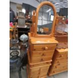 Pair of pine three drawer bedside cabinets plus a swing mirror