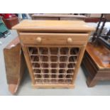 Pine wine rack with drawer over