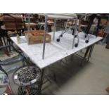 Faux marble trestle dining table