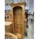 Narrow pine open fronted bookcase