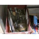 2 Boxes of decanters, vases and children's toys