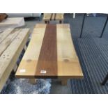 A natural wood coffee table
