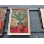 Oil on board of still life with cactus
