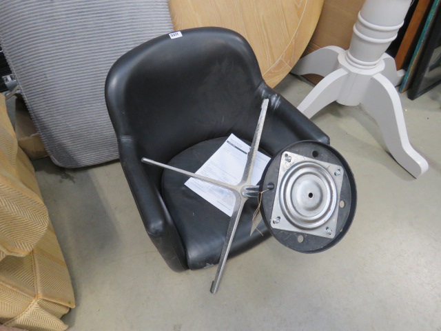 Black leather and chrome swivel chair, as found