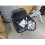 Black leather and chrome swivel chair, as found