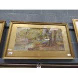 (14) Pair of watercolours - shepherd with flock and deer in woodland, signed by A Bennett (1934)