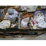 2 boxes containing blue & white tureens, ornate table, plus a quantity of table lamps, ginger jar,
