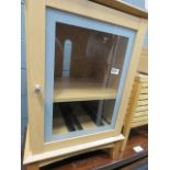 Glazed beech hifi cabinet plus two slatted storage boxes