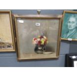 Framed and glazed painting of still life with flowers