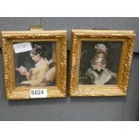 A pair of miniature prints, child and lady reading
