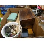 A box containing costume jewellery and trinket boxes