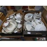 2 boxes containing a quantity of Holly & Chinese Rose patterned crockery