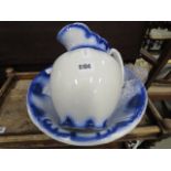 Blue and white glazed washstand, jug and bowl