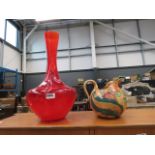 Itailan red glass vase plus a Shorter and Sons Mabel Leigh designer water jug