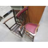 1930's low slung armchair with bergere back plus a beech stickback bedroom chair