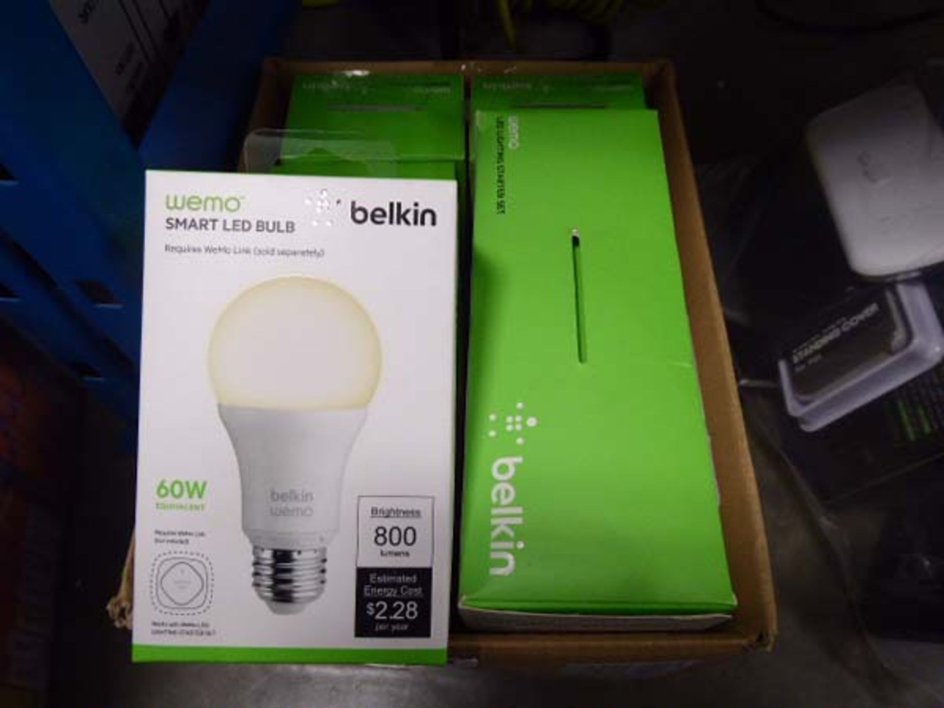 Box containing Belkin smart LED sets