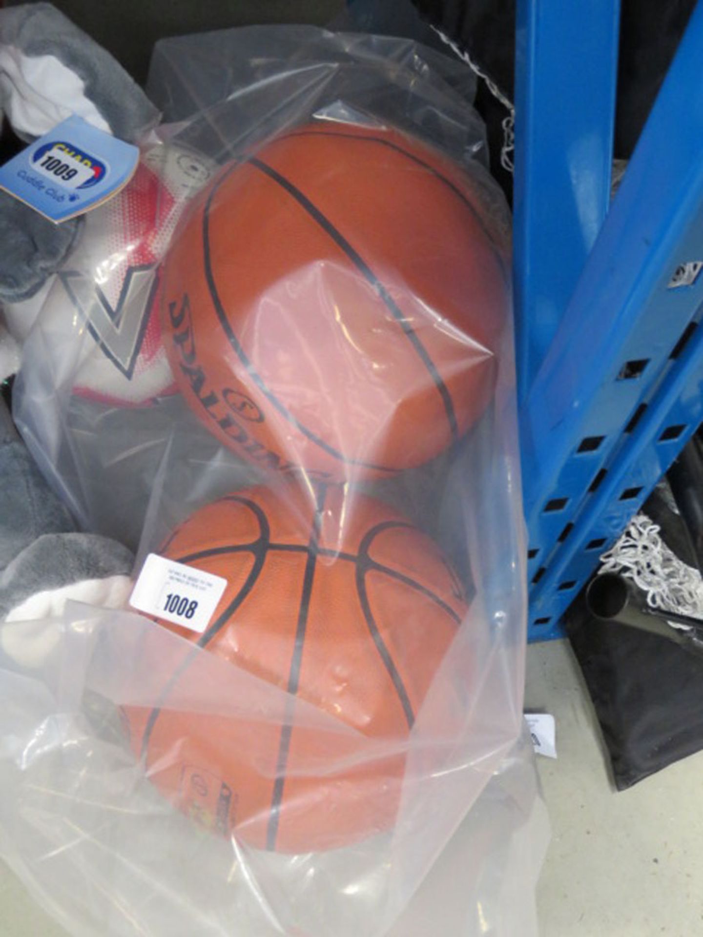 Bag containing 2 basketballs and Mitre football