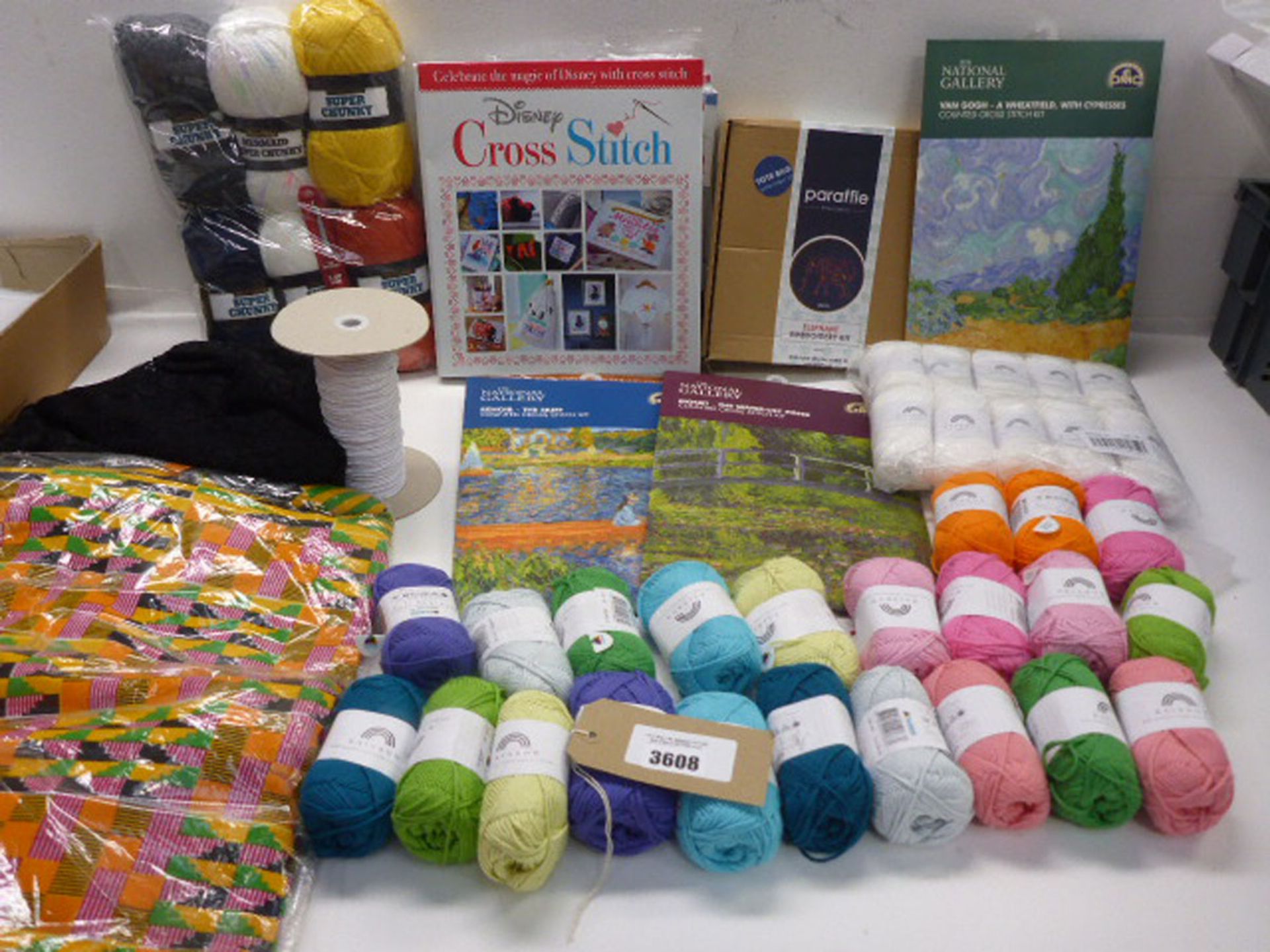 Selection of Super Chunky and natural cotton wool, National Gallery Cross Stitch kits, Disney