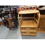 Bent cane and wicker side cabinet with 2 shelves and 2 drawers under