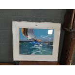 Framed and glazed limited edition print 'Yacht at sea'