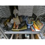 (5) Cage containing a piggy bank, ornamental house, staffordshire figure, trinkets, treen, and games