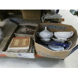 3 boxes containing sheet music, books and general crockery