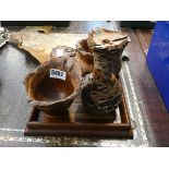 Wooden tray plus a quantity of treen