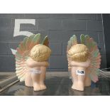 Pair of painted pottery angels