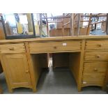 Contemporary oak twin pedestal desk