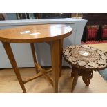 Folding teak table plus a carved Indian side table