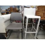 5280 - White plastic high chair plus a bent plastic dining chair