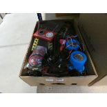 Box containing Scalextric track, switches and cars