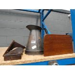2 - Wall mounted shelves, vintage oil can, plus an oblong storage box