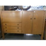 Teak bureau with cupboard to the side and drawers under