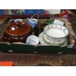 Box containing a quantity of tableware, glassware and teapots
