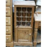 Pine wine rack with single door cupboard under