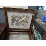 5018 Carved fire screen with embroidered insert